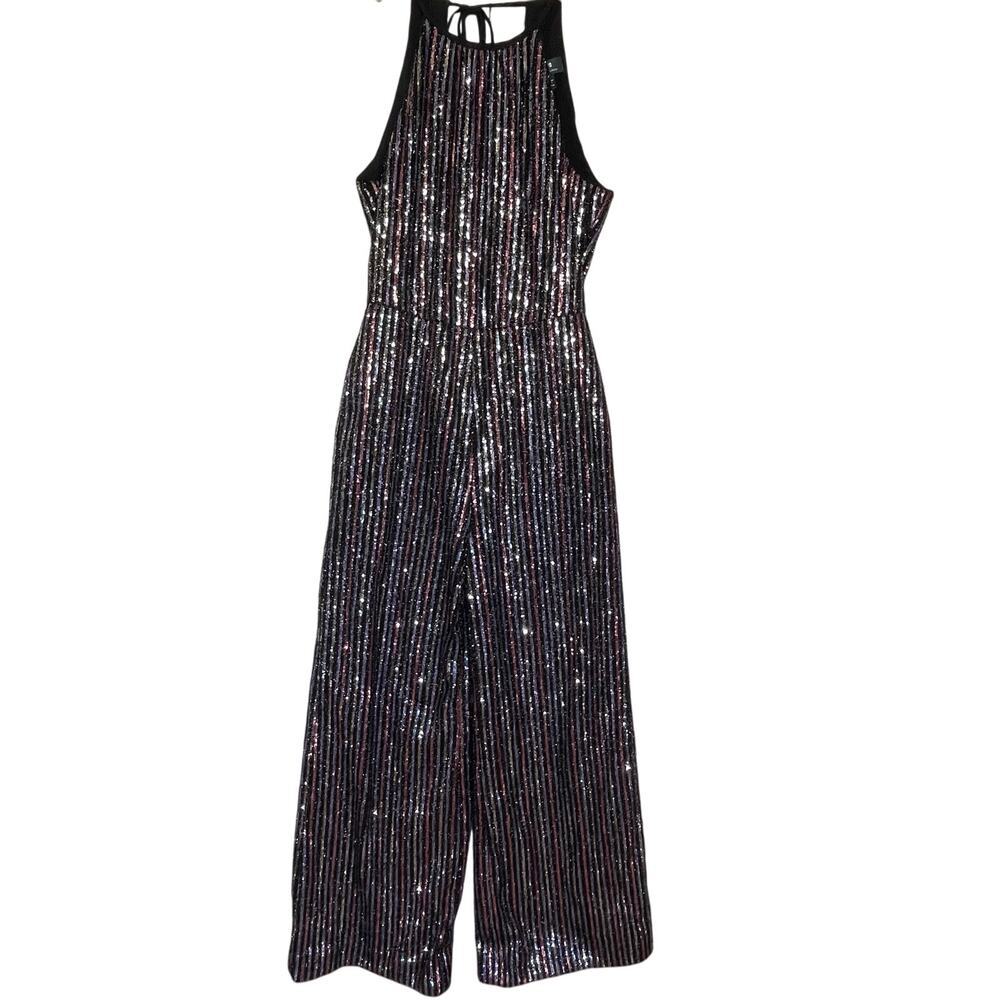ANTHROPOLOGIE MAEVE Women’s Black Multi Color Sequin Halter Jumpsuit 2 - Picture 3 of 8